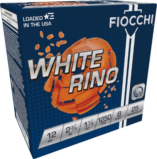 Picture of Fiocchi 12Wrno8 Exacta Target White Rino Target 12 Gauge 2.75" 1 1/8 Oz 8 Shot 25 Per Box/ 10 Case 