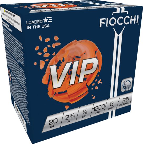 Picture of Fiocchi 20Vip8 Exacta Target Vip 20 Gauge 2.75" 7/8 Oz 8 Shot 25 Per Box/ 10 Case 