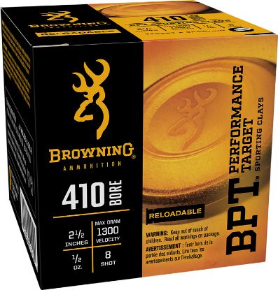 Picture of Browning Ammo B193634128 Bpt Performance Target Sporting Clay 410 Gauge 2.50" 1/2 Oz 8 Shot 25 Per Box/ 10 Case 