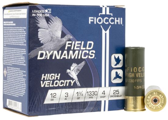 Picture of Fiocchi 123Hv4 Field Dynamics High Velocity 12 Gauge 3" 1 3/4 Oz 4 Shot 25 Per Box/ 10 Case 