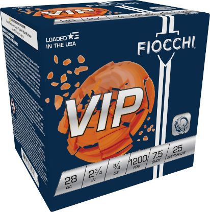 Picture of Fiocchi 28Vip75 Exacta Target Vip 28 Gauge 2.75" 3/4 Oz 7.5 Shot 25 Per Box/ 10 Case 