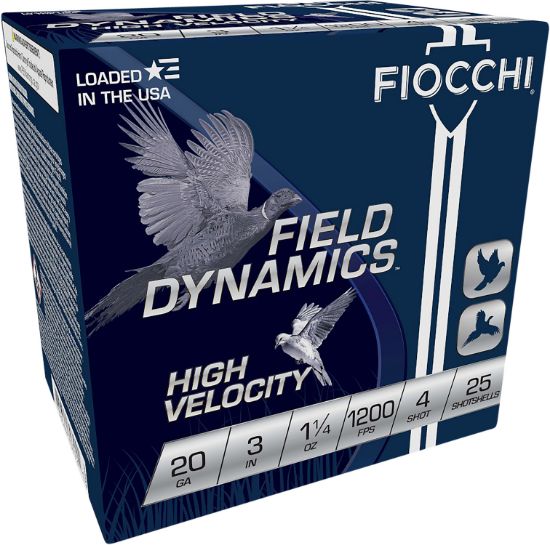 Picture of Fiocchi 203Hv4 Field Dynamics High Velocity 20 Gauge 3" 1 1/4 Oz 4 Shot 25 Per Box/ 10 Case 