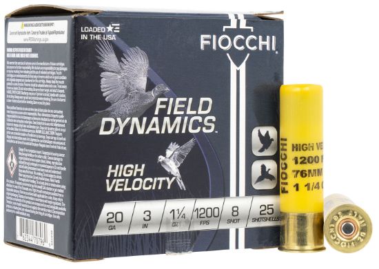 Picture of Fiocchi 203Hv8 Field Dynamics High Velocity 20 Gauge 3" 1 1/4 Oz 8 Shot 25 Per Box/ 10 Case 