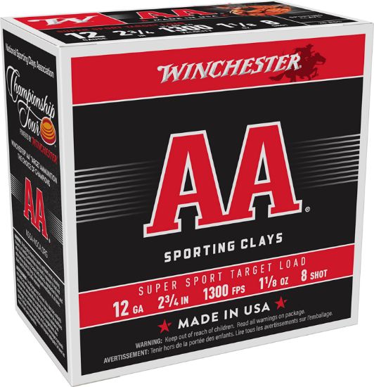 Picture of Winchester Ammo Aasc128 Aa Super Sport Sporting Clay 12 Gauge 2.75" 1 1/8 Oz 8 Shot 25 Per Box/ 10 Case 