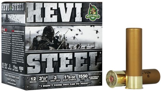 Picture of Hevi-Shot Hs65003 Hevi-Steel 12 Gauge 3.50" 1 3/8 Oz 3 Shot 25 Per Box/ 10 Case 