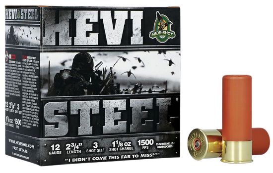 Picture of Hevi-Shot Hs61223 Hevi-Steel 12 Gauge 2.75" 1 1/8 Oz 3 Shot 25 Per Box/ 10 Case 