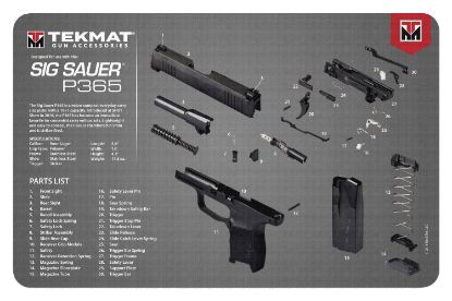 Picture of Tekmat Tekr17sig9365 Sig Sauer P365 Cleaning Mat Sig P365 Parts Diagram 11" X 17" 