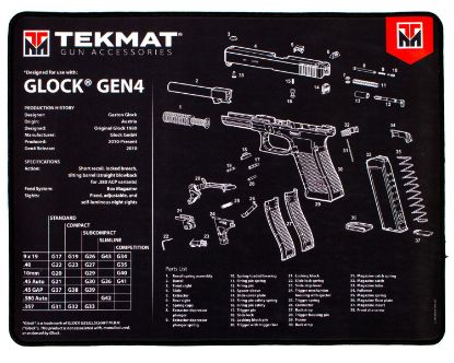 Picture of Tekmat Tekr20glockg4 Glock Gen4 Ultra 20 Cleaning Mat Glock Gen4 Parts Diagram 15" X 20" 