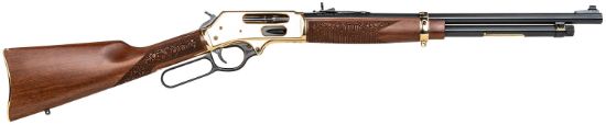 Picture of Henry H0244570 Side Gate Lever Action 45-70 Gov Caliber With 5+1 Capacity, 19.80" Blued Barrel, Polished Brass Metal Finish & American Walnut Stock, Right Hand (Full Size) 