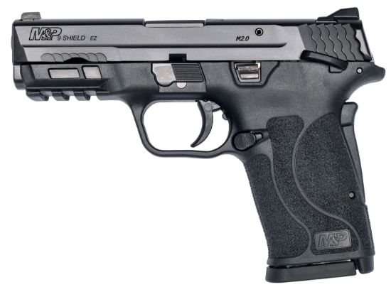 Picture of Smith & Wesson 12436 M&P Shield Ez M2.0 Compact Slim 9Mm Luger 8+1 3.67" Black Armornite Barrel & Serrated Slide, Matte Black Polymer Frame W/Picatinny Rail Black Polymer Grips Right Hand 