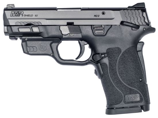 Picture of Smith & Wesson 12438 M&P Shield Ez M2.0 9Mm Luger 8+1 3.67" Barrel, Black Polymer Frame With Picatinny Acc. Rail, Armornite Stainless Steel Slide, Manual Safety Includes Crimson Trace Red Laserguard 