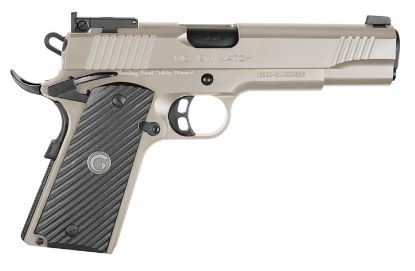 Picture of Eaa Girsan 390094 Mc1911 S Match 45 Acp 8+1 5" Black Match Grade Steel Barrel, Nickel Serrated Steel Slide & Frame W/Beavertail, Black Checkered Laminate Grip, Ambidextrous 