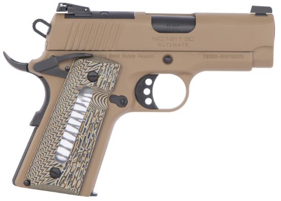 Picture of Eaa Girsan 390034 Mc1911 Sc Ultimate Compact Frame 45 Acp 6+1, 3.40" Black Steel Barrel, Desert Earth Optic Ready/Serrated Steel Slide & Frame W/Beavertail, Desert Earth G10 Grip, Ambidextrous 