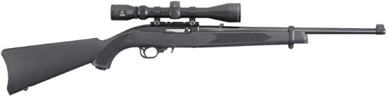 Picture of Ruger 31143 10/22 Carbine 22 Lr 10+1 18.50" Satin Black Hammer Forged Barrel, Matte Black Satin Receiver, Black Fixed Stock, Right Hand, Features Viridian Eon 3-9X40mm Scope 