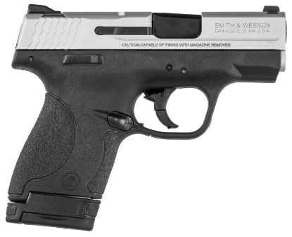 Picture of Smith & Wesson 13219 M&P Shield Micro-Compact Frame 9Mm Luger 7+1/8+1, 3.10" Black Armornite Stainless Steel Barrel, Cerakote Serrated Aluminum Slide, Matte Black Polymer Frame, Thumb Safety 