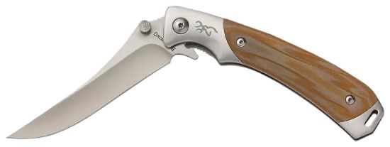 Picture of Browning 3220330 Wicked Wing 3.50" Folding Trailing Point Plain Satin 7Cr17mov Ss Blade Amber/Satin G10/Ss Handle Includes Pocket Clip 