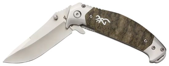 Picture of Browning 3220355 Tactical Hunter 3.25" Folding Modified Drop Point Plain 9Cr18mov Ss Blade/Mossy Oak Bottomland Stainless Steel Handle Includes Pocket Clip 