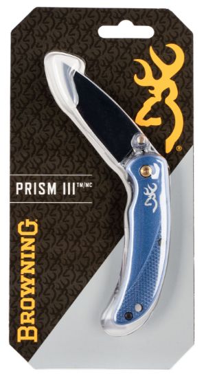 Picture of Browning 3220341 Prism 3 Edc Folding 2.38" Plain Black Oxide 7Cr17mov Ss Blade, Navy W/Brass Accents & Logo Anodized Aluminum Handle, Includes Pocket Clip 