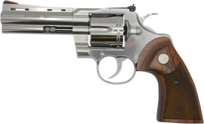 Picture of Colt Mfg Pythonsp4wts Python 38 Special/357 Mag 6 Shot 4.25" Stainless Vent Recessed Target/Vent Rib Barrel, Cylinder & Frame, Walnut W/Colt Medallion Grip 