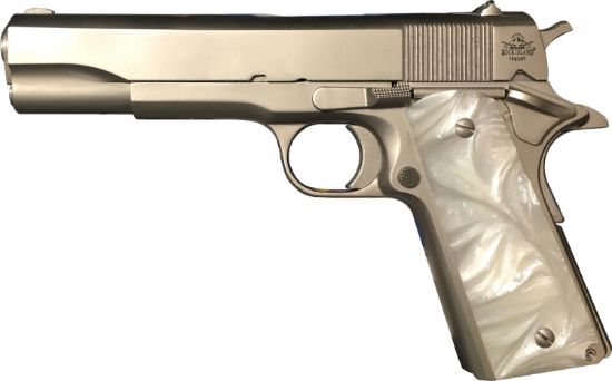 Picture of Rock Island 56418 Gi Standard Fs *Ca Compliant 45 Acp Caliber With 5" Barrel, 8+1 Capacity, Overall Matte Nickel Finish Steel, Beavertail Frame, Serrated Slide & Mother Of Pearl Grip 