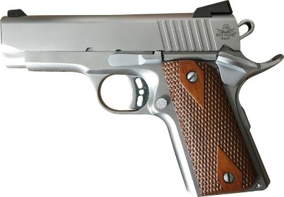 Picture of Rock Island 51868 Rock Standard Cs *Ca Compliant 45 Acp 3.63" 7+1 Matte Stainless Steel Frame & Slide Double Diamond Checkered Wood Grip 