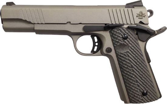 Picture of Rock Island 56419 Rock Standard Fs *Ca Compliant 45 Acp Caliber With 5" Barrel, 8+1 Capacity, Overall Gun Metal Gray Cerakote Finish Steel, Beavertail Frame, Serrated Slide & Black G10 Grip 