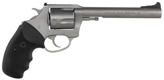 Picture of Charter Arms 74460 Bulldog Target Large 44 Special, 5 Shot 6" Matte Stainless Steel Barrel, Cylinder & Frame W/Black Finger Grooved Rubber Grip 