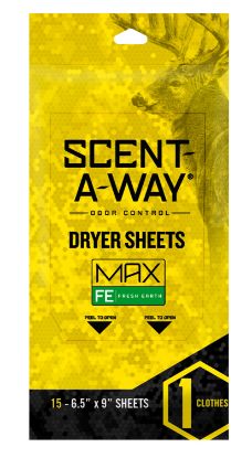 Picture of Scent-A-Way 07708 Max Dryer Sheets Odor Eliminator Earth 15 Per Pkg 