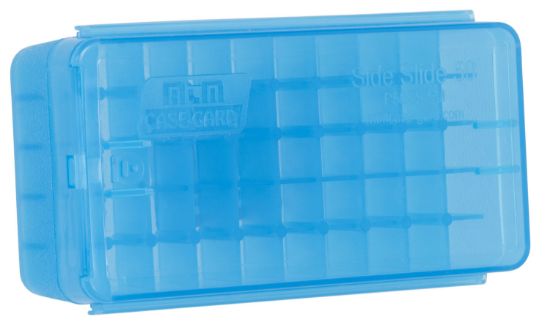 Picture of Mtm Case-Gard P50ss-9M-24 Side-Slide Ammo Box Multi-Caliber Handgun Clear Blue Plastic 50Rd 