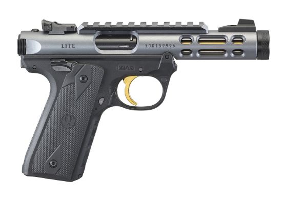 Picture of Ruger 43934 Mark Iv 22/45 Lite 22 Lr 10+1 4.40" Steel/Threaded Barrel, Diamond Gray Anodized Ventilated Aluminum W/Picatinny Rail Slide, Black Polymer Checkered 1911-Style Panel Grip 