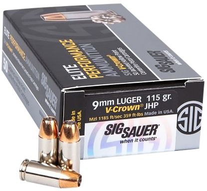 Picture of Sig Sauer E9mma1comp50 Match Elite Competition 9Mm Luger 115 Gr V Crown Jacketed Hollow Point 50 Per Box/ 20 Case 