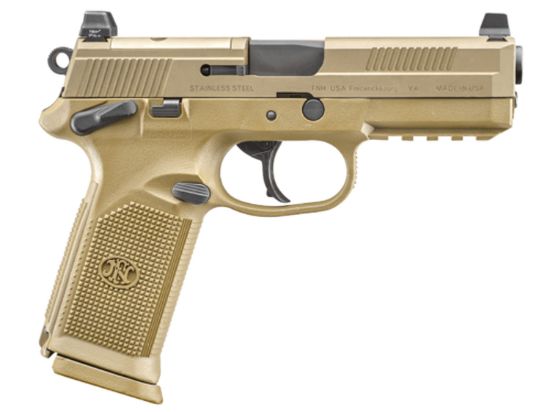 Picture of Fn 66100223 Fnx Tactical 45 Acp 10+1 4.50" Black Steel Barrel, Flat Dark Earth Optic Cut/Serrated Steel Slide & Polymer Frame W/Picatinny Rail, Fde Interchangeable Backstrap Grip, Ambidextrous 