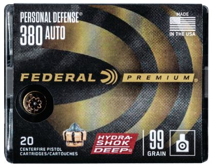 Picture of Federal P380hsd1 Premium Personal Defense 380 Acp 99 Gr Hydra Shok Deep Hollow Point 20 Per Box/ 10 Case 