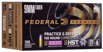 Picture of Federal P9hst1tm100 Premium Practice & Defend 9Mm Luger 124 Gr Hst Jhp Syntech Tsj 100 Per Box/ 5 Case 