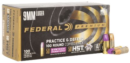 Picture of Federal P9hst2tm100 Premium Practice & Defend 9Mm Luger 147 Gr Hst Jhp Syntech Tsj 100 Per Box/ 5 Case 