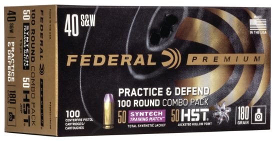 Picture of Federal P40hst1tm100 Premium Practice & Defend 40 S&W 180 Gr 1010 Fps Hst Jhp Syntech Tsj 100 Bx/ 5 Case 