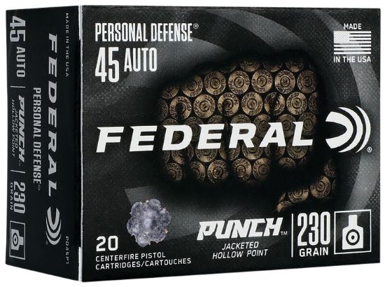 Picture of Federal Pd45p1 Premium Personal Defense Punch 45 Acp 230 Gr Jacketed Hollow Point 20 Per Box/ 10 Case 