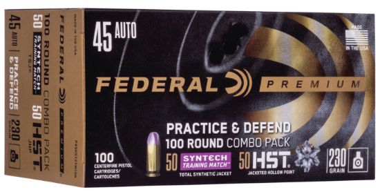 Picture of Federal P45hst2tm100 Premium Practice & Defend 45 Acp 230 Gr Hst Jhp Syntech Tsj 100 Per Box/ 5 Case 