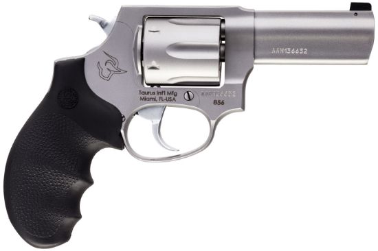 Picture of Taurus 285639Ns 856 Defender 38 Special +P Caliber With 3" Barrel, 6Rd Capacity Cylinder, Overall Matte Finish Stainless Steel, Finger Grooved Black Hogue Rubber Grip & Night Front Sight 