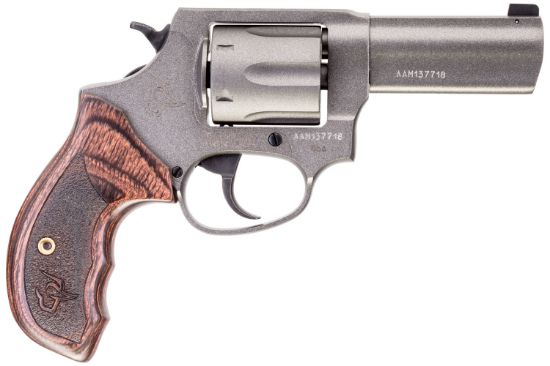 Picture of Taurus 28563Cns 856 Defender 38 Special +P Caliber With 3" Barrel, 6Rd Capacity Cylinder, Overall Tungsten Gray Cerakote Finish Steel, Altamont Wood Grip & Night Front Sight 