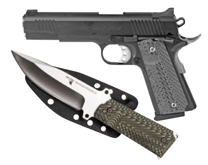 Picture of Magnum Research De1911g10k 1911 G 10Mm Auto Caliber With 5.01" Barrel, 8+1 Capacity, Overall Matte Black Finish Carbon Steel, Beavertail Frame, Serrated Slide & Black/Gray G10 Grip Includes Knife 