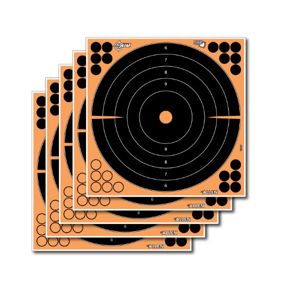 Picture of Ez-Aim 15317 Splash Reactive Target Self-Adhesive Paper Black/Orange Bullseye Includes Pasters 5 Pack 