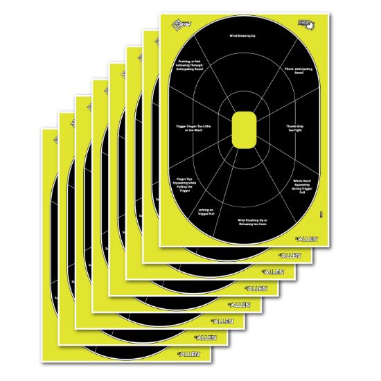 Picture of Ez-Aim 15220 Splash Reactive Target Oval Paper Hanging Handgun 12" X 18" Black/Yellow 8 Per Pkg 