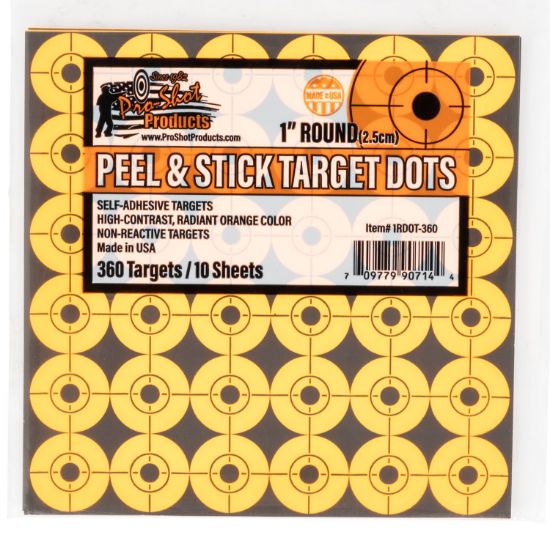 Picture of Pro-Shot 1Rdot360 Peel & Stick Target Dots Orange Self-Adhesive Paper No Impact Enhancement 1" Dot 360 Targets/10 Sheets 