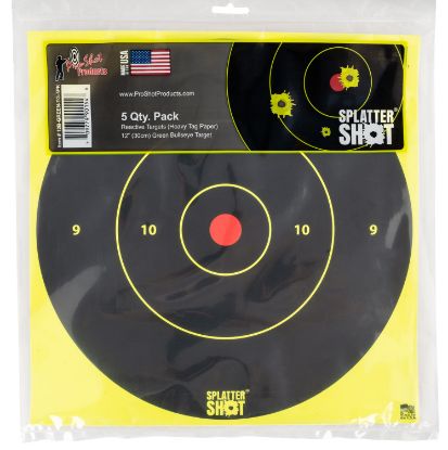 Picture of Pro-Shot 12Bgreentg5pk Splattershot 12" Bullseye Hanging Tagboard Black/Green Impact Enhancement White 5 Pack 