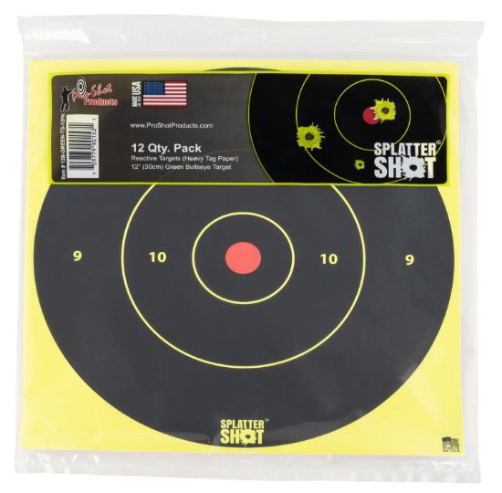 Picture of Pro-Shot 12Bgreentg12pk Splattershot 12" Bullseye Hanging Heavy Paper Black/Red Impact Enhancement Yes White 12 Pk 