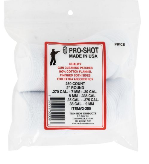 Picture of Pro-Shot 2250 Cleaning Patches .270 - .38 Cal 2" Round Cotton Flannel 250 Pack 