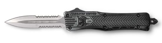 Picture of Cobratec Knives Sswctk1sdag2ss Ctk-1 2.75" Otf Part Serrated D2 Steel Blade/Stonewashed Aluminum Handle Features Glass Breaker Includes Pocket Clip 