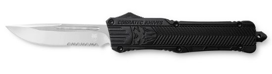 Picture of Cobratec Knives Lbctk1lds Ctk-1 Large 3.75" Otf Drop Point Part Serrated D2 Steel Blade/ Black Aluminum Handle Features Glass Breaker Includes Pocket Clip 