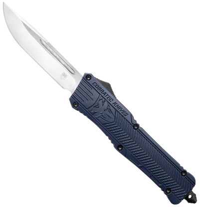 Picture of Cobratec Knives Lnycctk1ldns Ctk-1 Large 3.75" Otf Drop Point Plain D2 Steel Blade/Nypd Blue Aluminum Handle Features Glass Breaker Includes Pocket Clip 